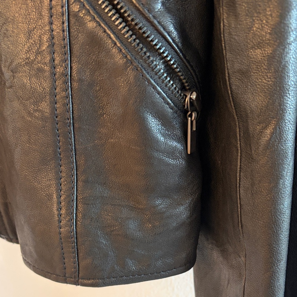 Theory Black Leather Rudari Moto Jacket w/ Corset Back Detail – Size M - Picture 4 of 12